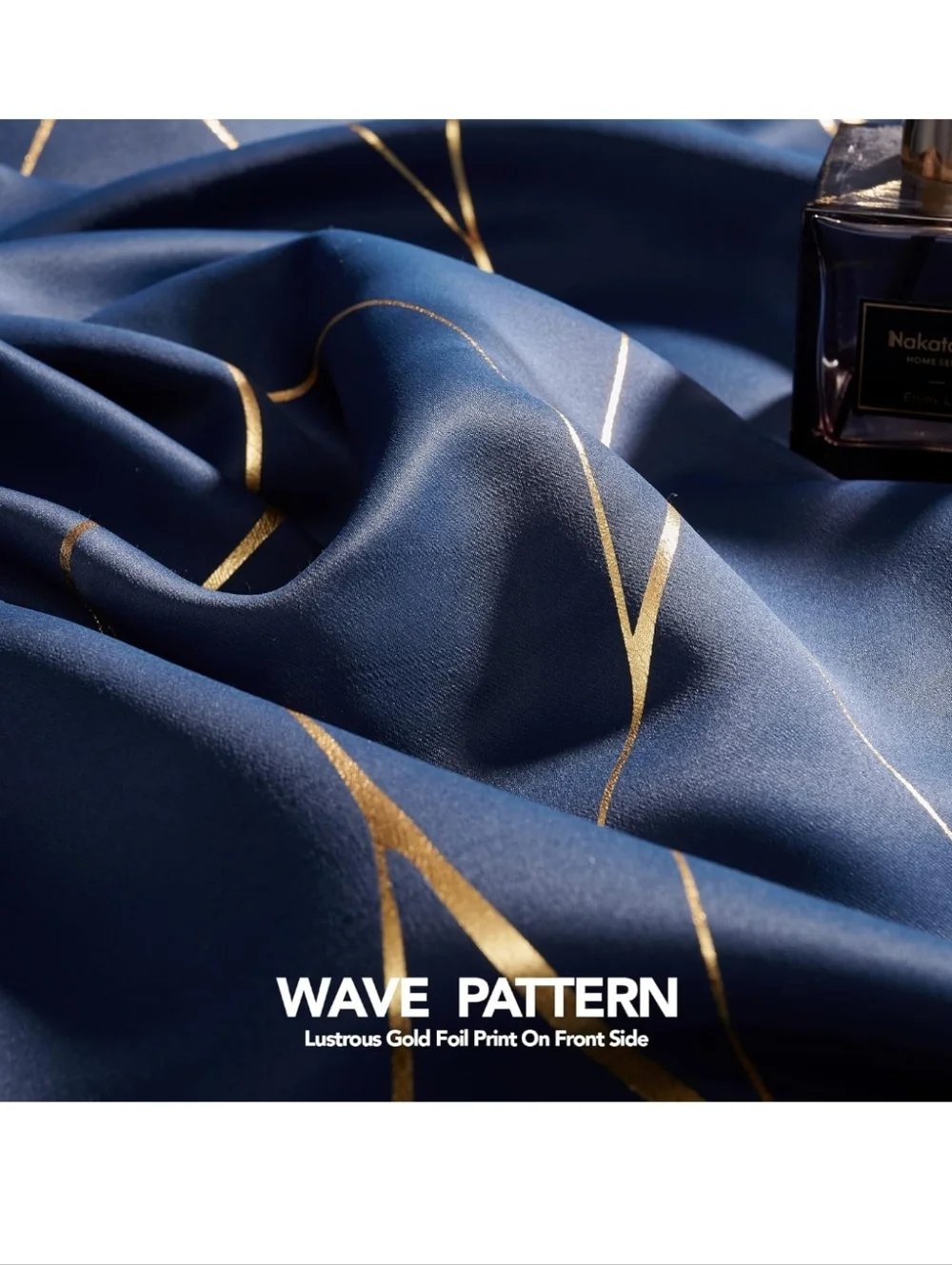 Deconovo Gold And Navy Wave Print Blackout Curtains Set (2 Panels)